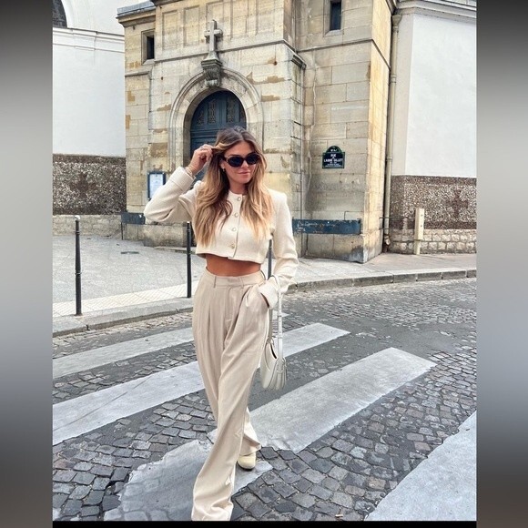 ZARA SATIN EFFECT FULL LENGTH DART PANTS - Picture 8 of 10